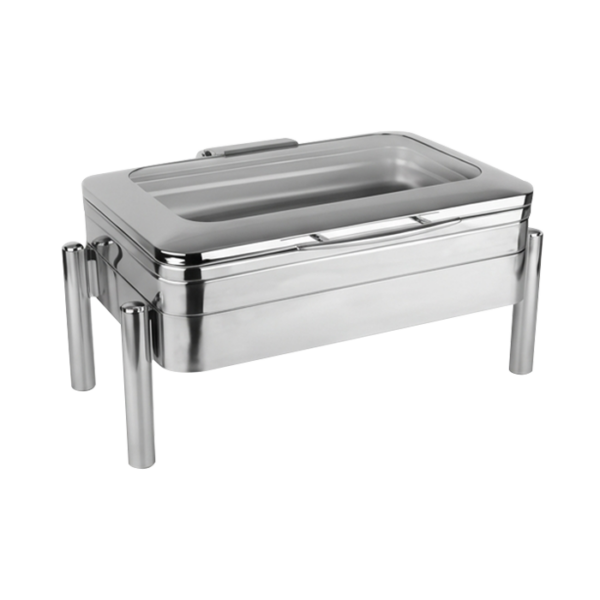 Rosetti 9.0 Liters Rectangular Chasing Dish with Stand - Induction with Glass Lid ans Stainless Steel Body (RSA1220)